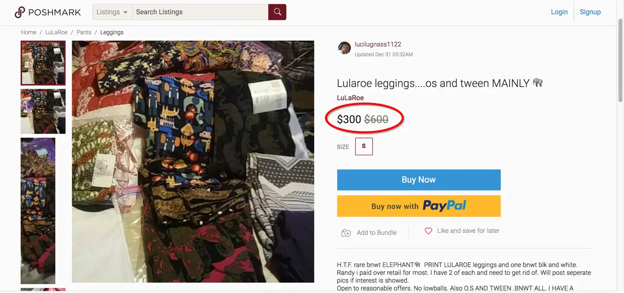 Poshmark selling of expensive Lularoe leggings